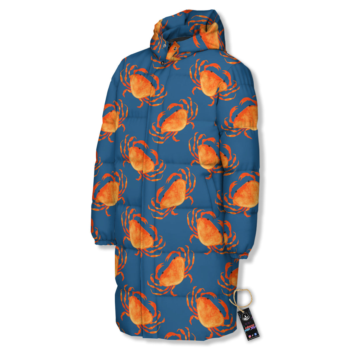 Crab Watercolor Print Pattern Long Down Jacket-grizzshop