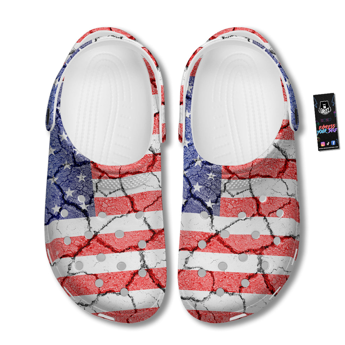 Cracked Flag American Print Clog-grizzshop