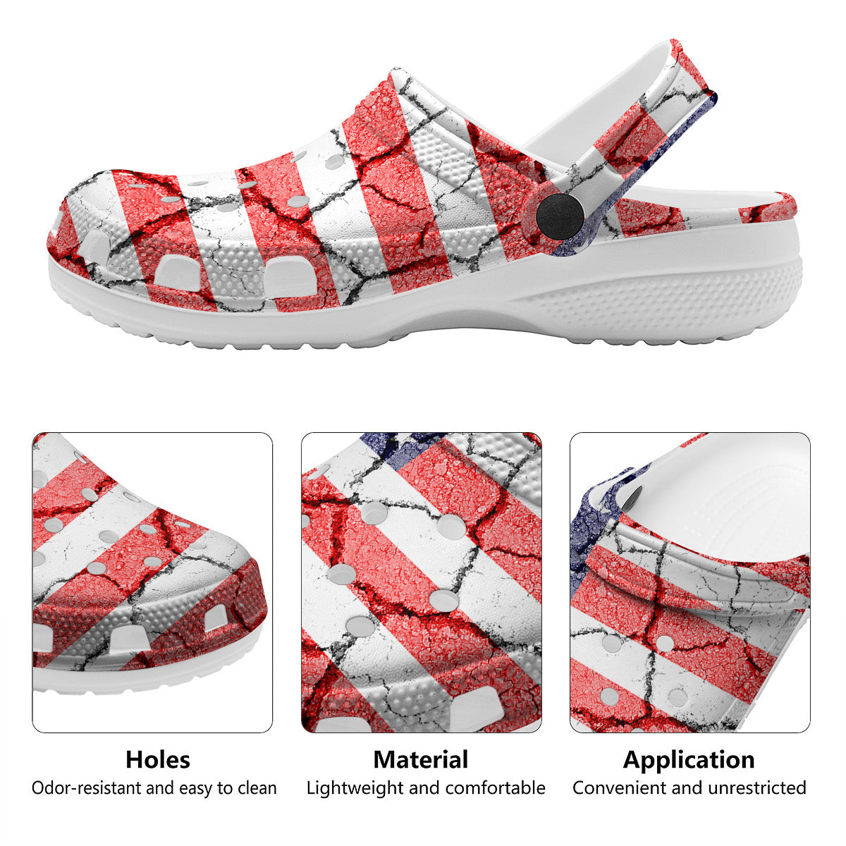 Cracked Flag American Print Clog-grizzshop
