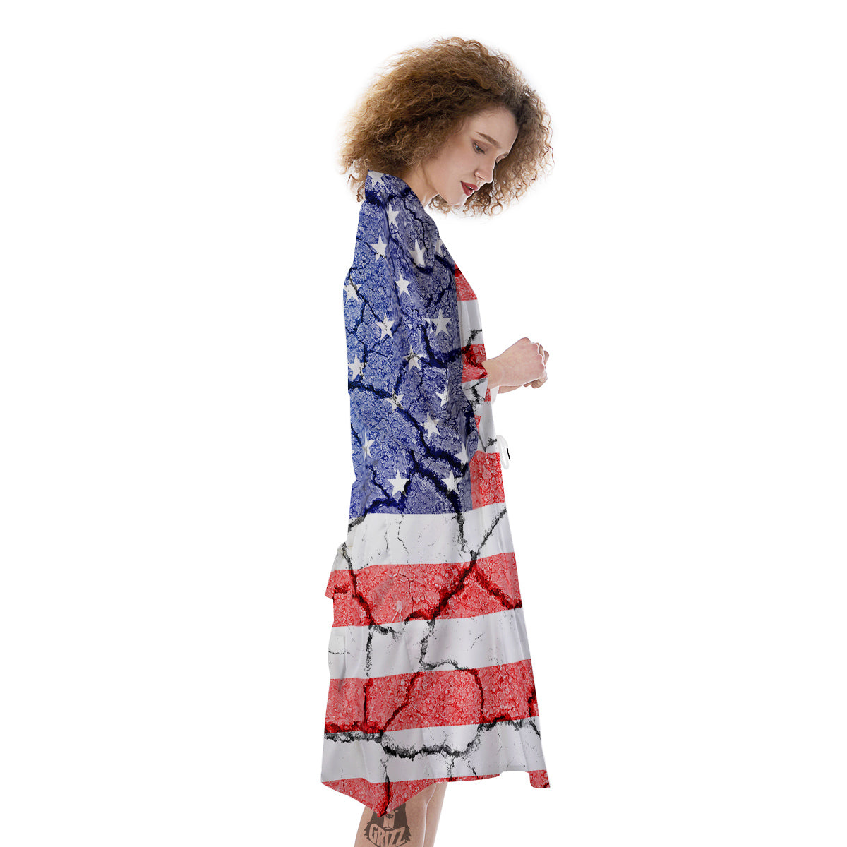 Cracked Flag American Print Kimono-grizzshop