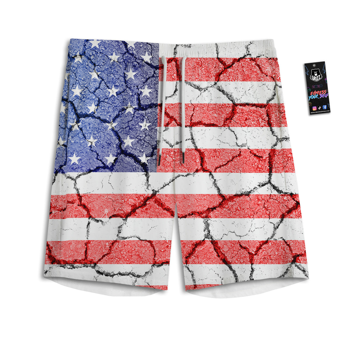 Cracked Flag American Print Men's Athletic Shorts