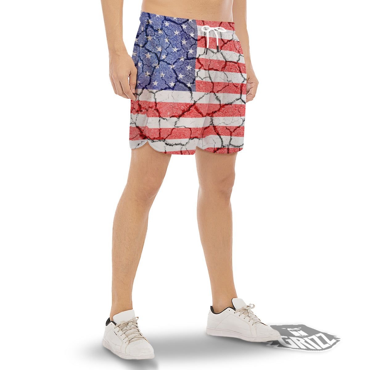 Cracked Flag American Print Men's Gym Shorts-grizzshop
