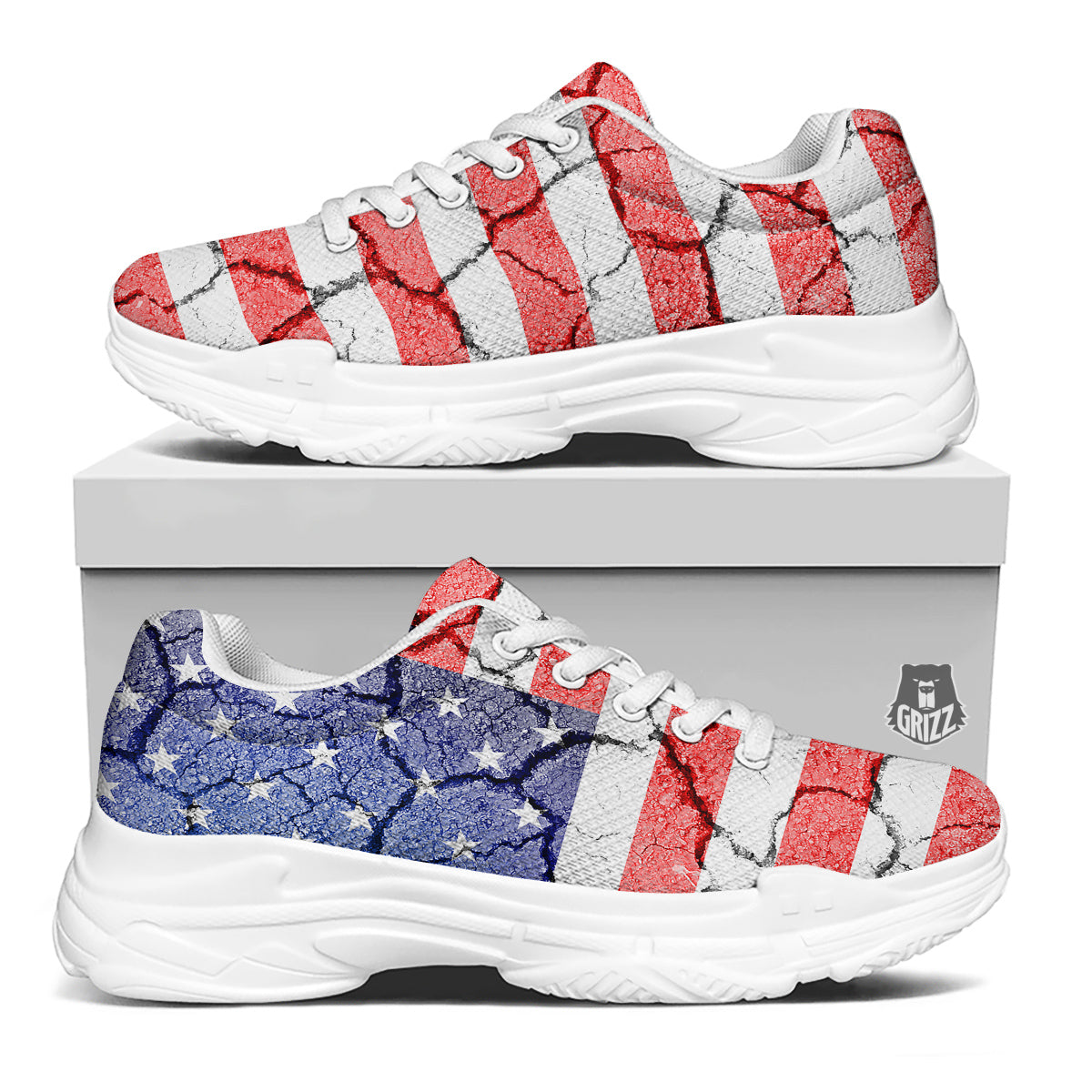 Cracked Flag American Print White Chunky Shoes-grizzshop