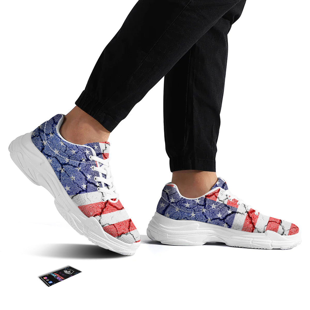 Cracked Flag American Print White Chunky Shoes-grizzshop