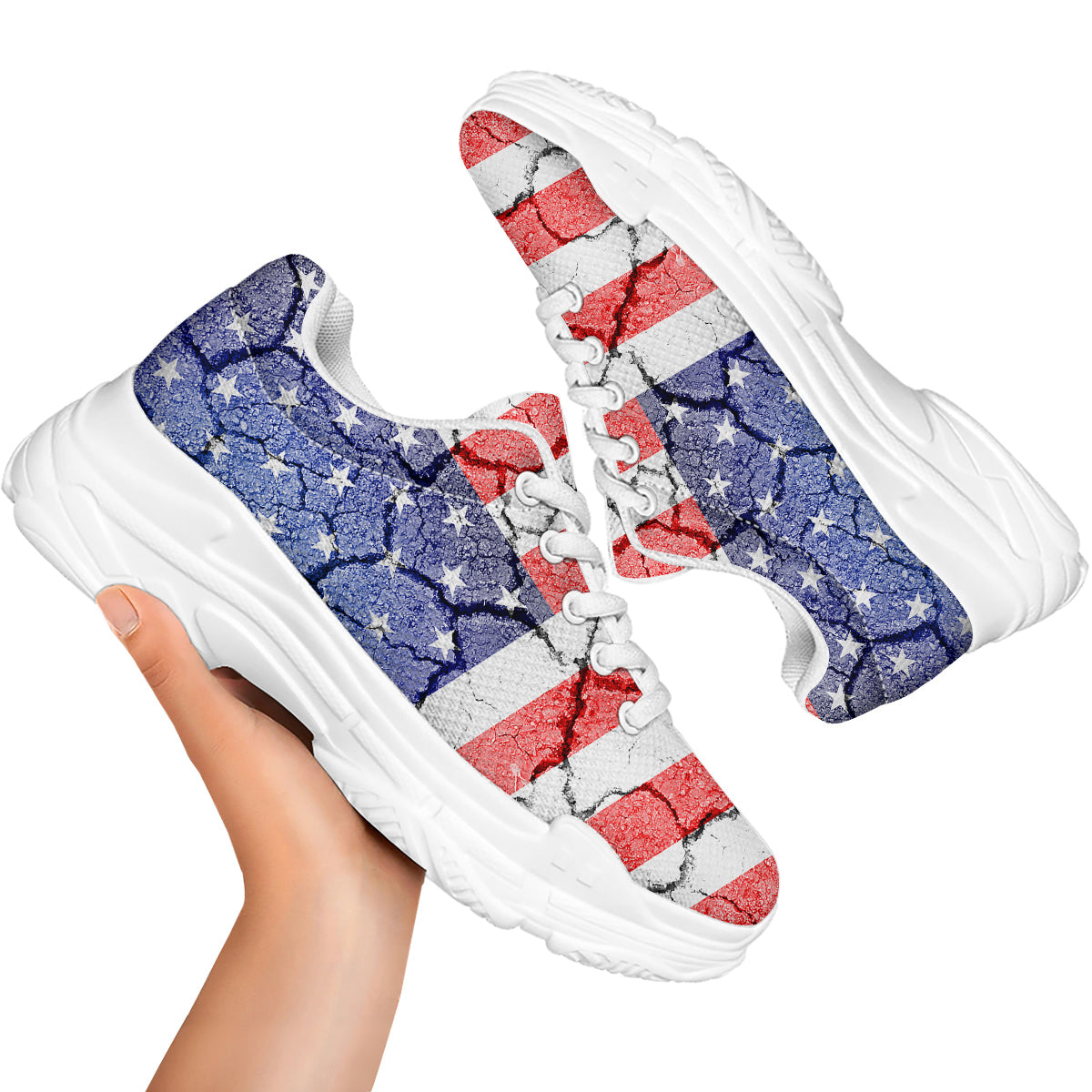 Cracked Flag American Print White Chunky Shoes-grizzshop