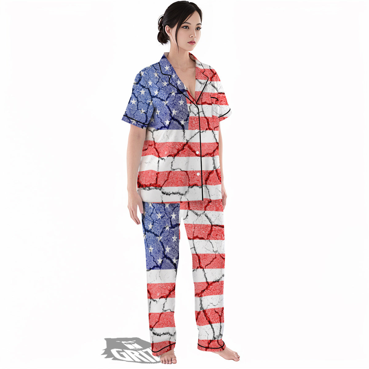 Cracked Flag American Print Women's Pajamas Set-grizzshop