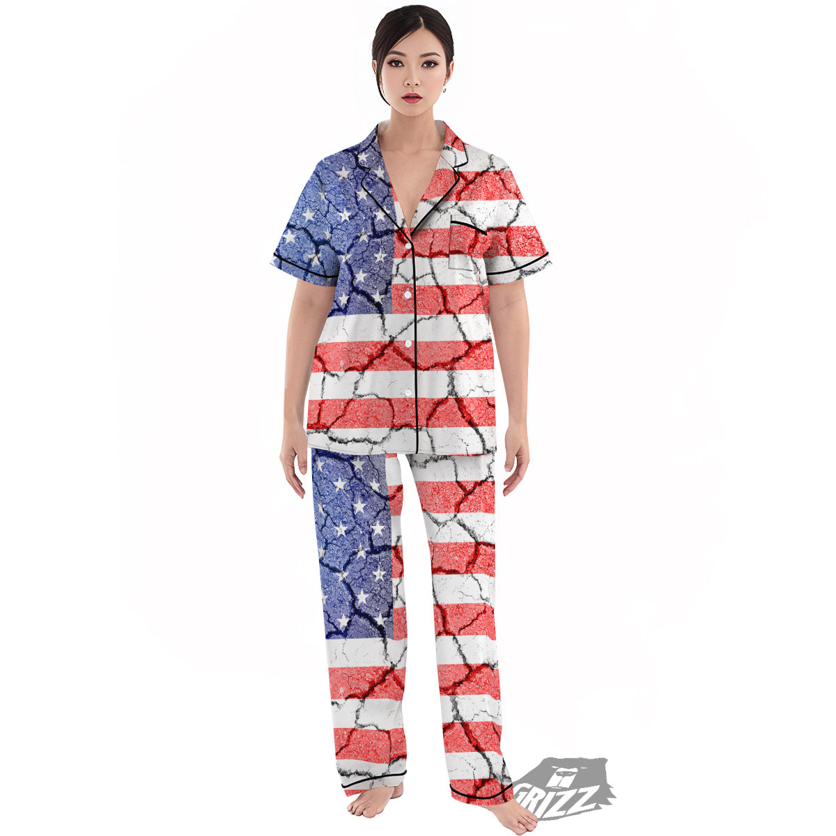 Cracked Flag American Print Women's Pajamas Set-grizzshop