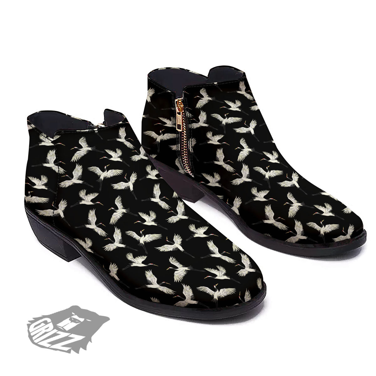 Crane Bird Flying Print Pattern Ankle Boots-grizzshop