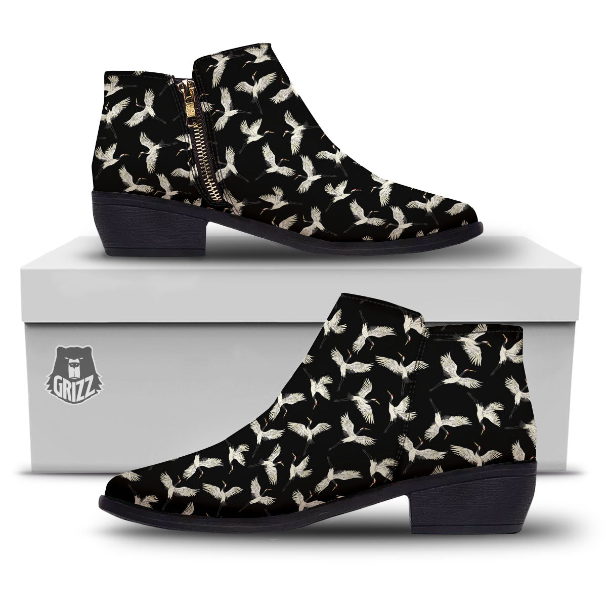 Crane Bird Flying Print Pattern Ankle Boots-grizzshop