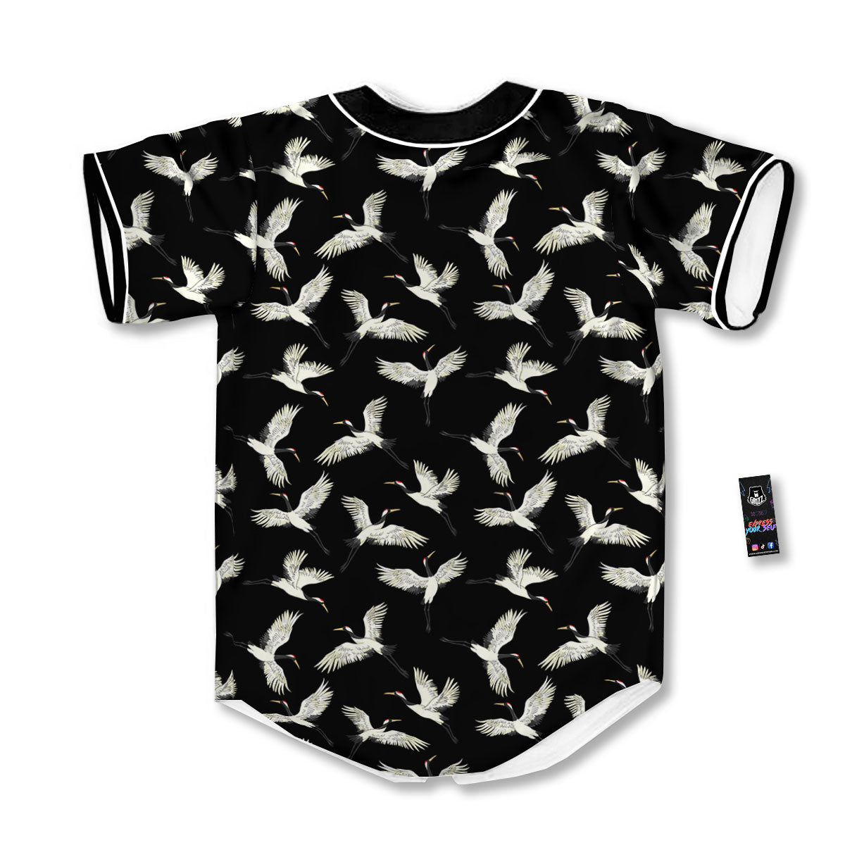 Crane Bird Flying Print Pattern Baseball Jersey-grizzshop