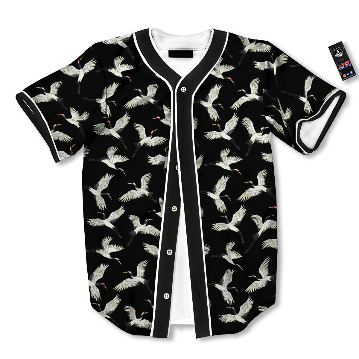 Crane Bird Flying Print Pattern Baseball Jersey-grizzshop
