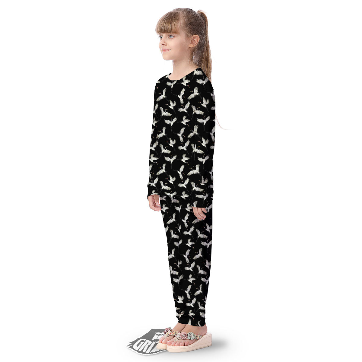 Crane Bird Flying Print Pattern Kid's Pajamas-grizzshop