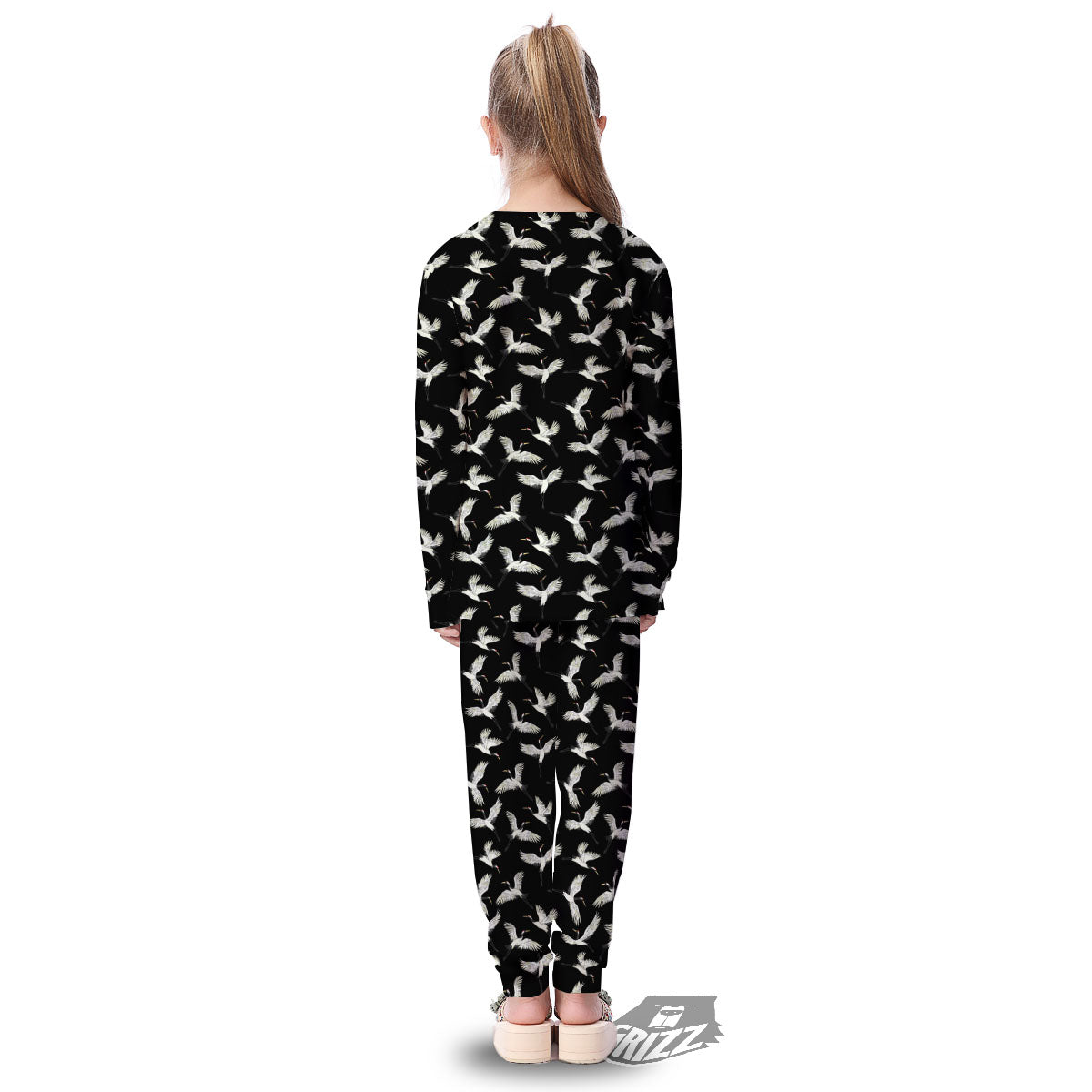 Crane Bird Flying Print Pattern Kid's Pajamas-grizzshop