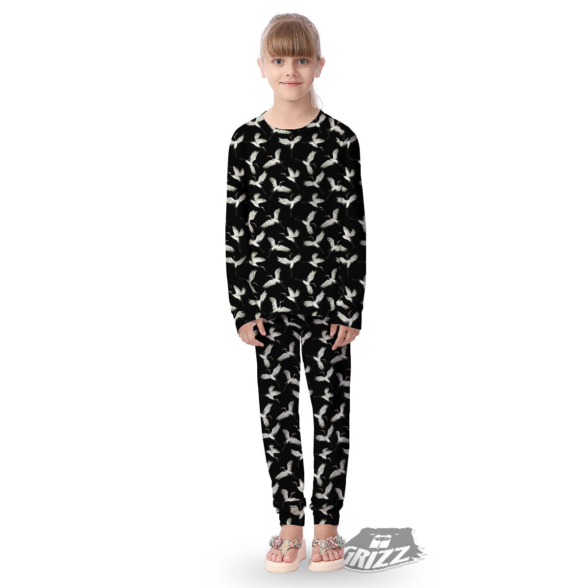 Crane Bird Flying Print Pattern Kid's Pajamas-grizzshop