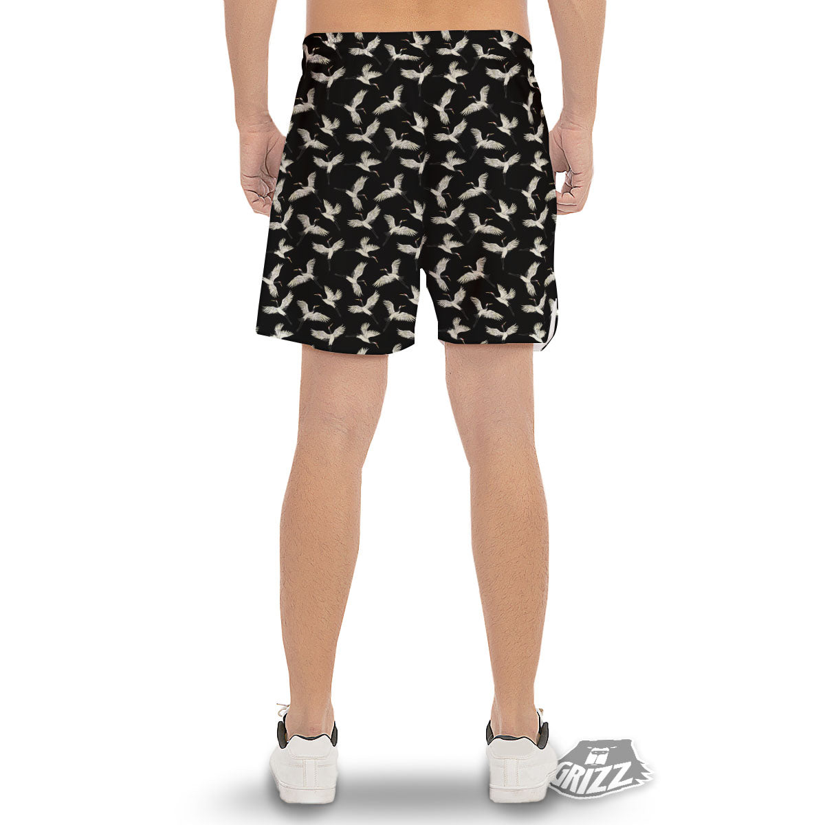 Crane Bird Flying Print Pattern Men's Gym Shorts-grizzshop