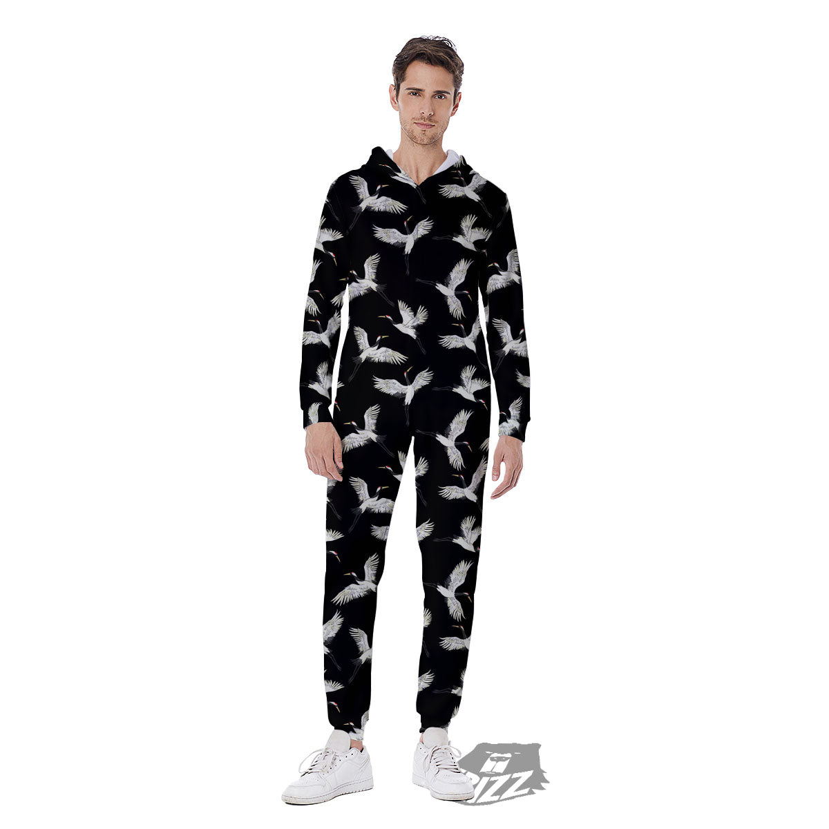 Crane Bird Flying Print Pattern Men's Jumpsuit-grizzshop