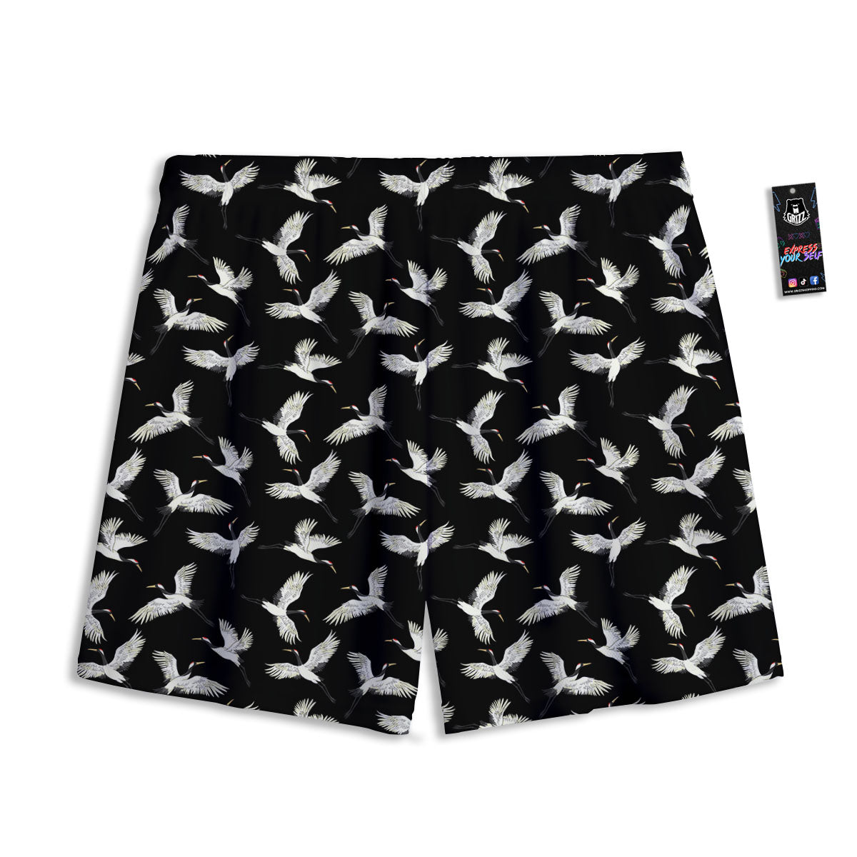 Crane Bird Flying Print Pattern Mesh Shorts
