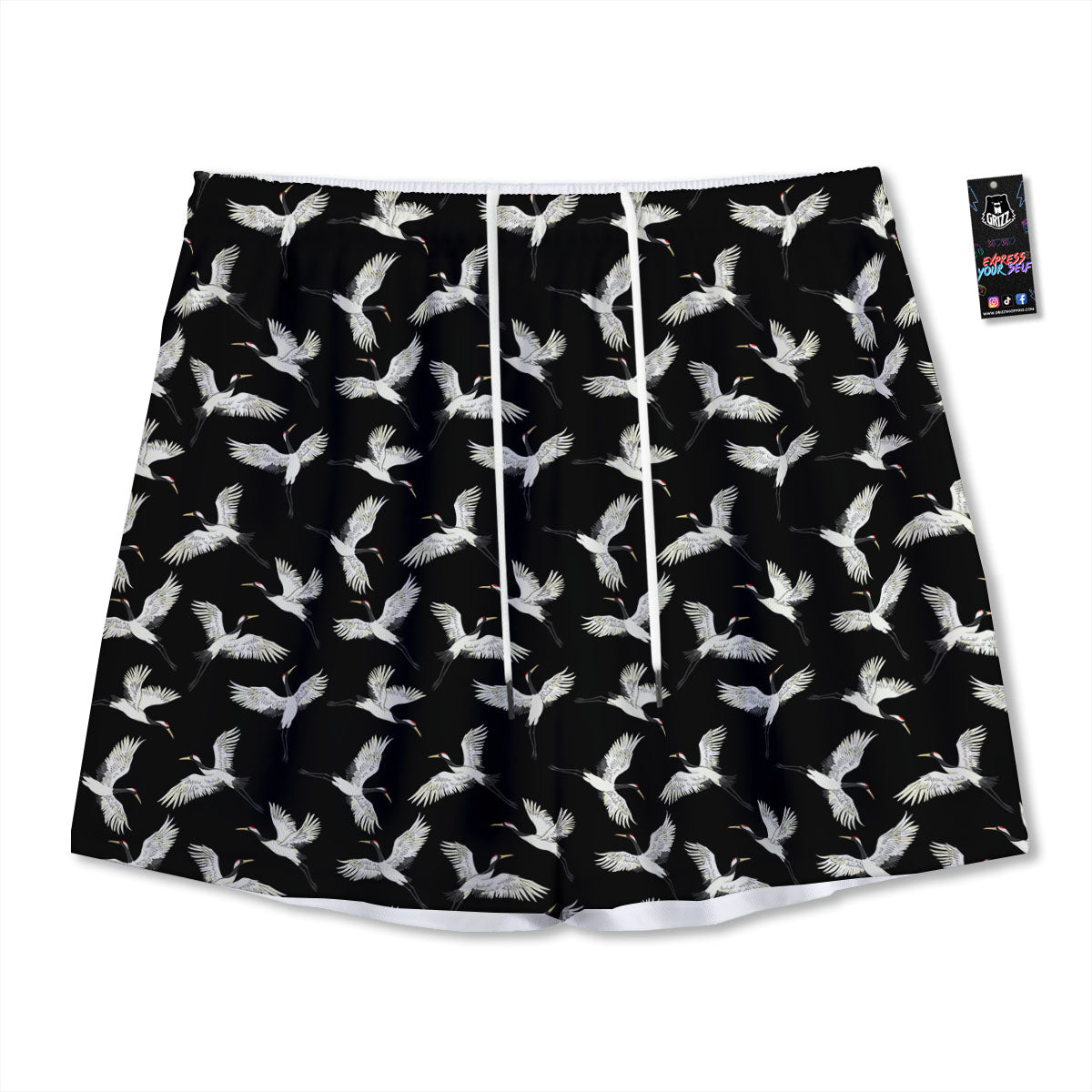 Crane Bird Flying Print Pattern Mesh Shorts