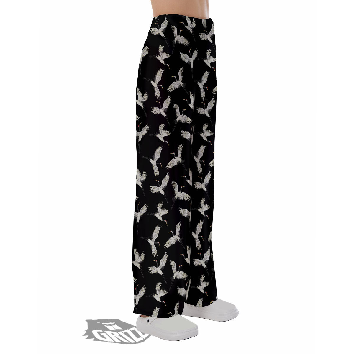 Crane Bird Flying Print Pattern Pajama Pants-grizzshop