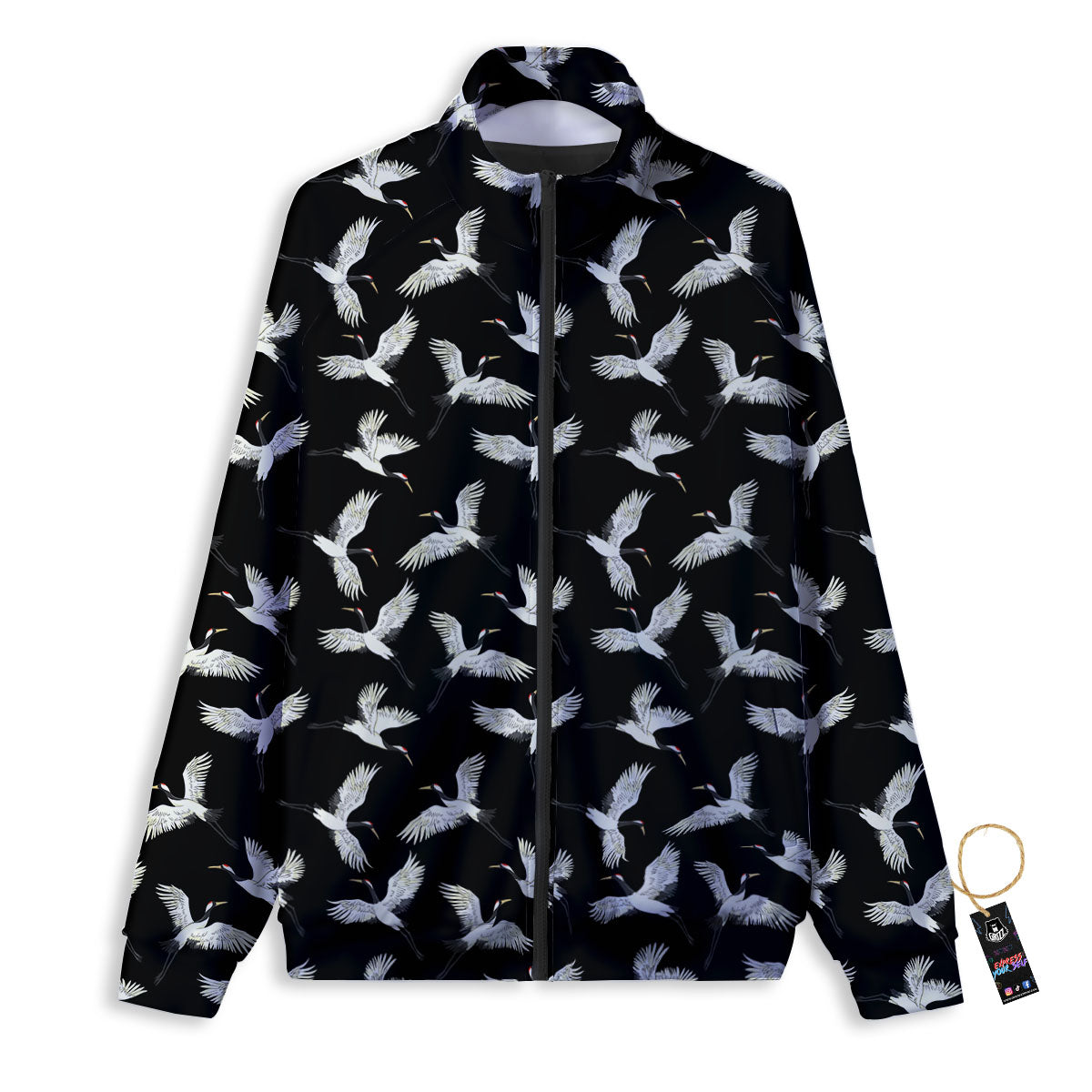 Crane Bird Flying Print Pattern Track Jacket-grizzshop