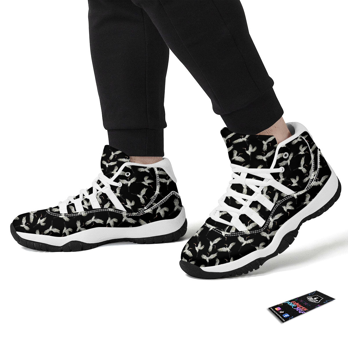 Crane Bird Flying Print Pattern White Bball Shoes-grizzshop