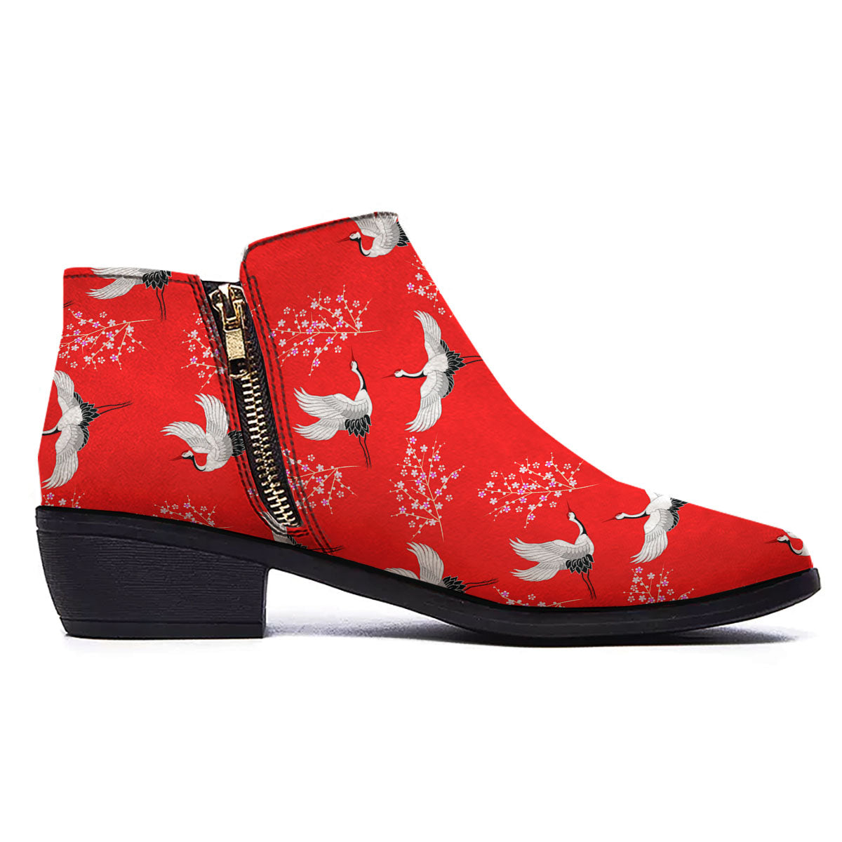 Crane Bird Japanese Print Pattern Ankle Boots-grizzshop