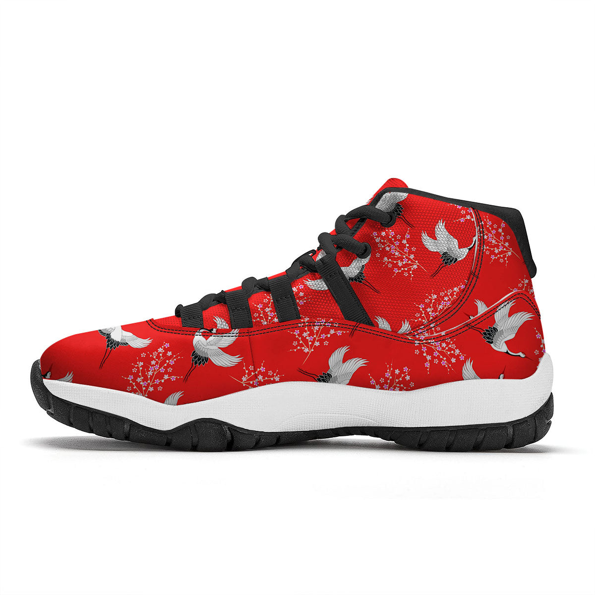 Crane Bird Japanese Print Pattern Black Bball Shoes-grizzshop
