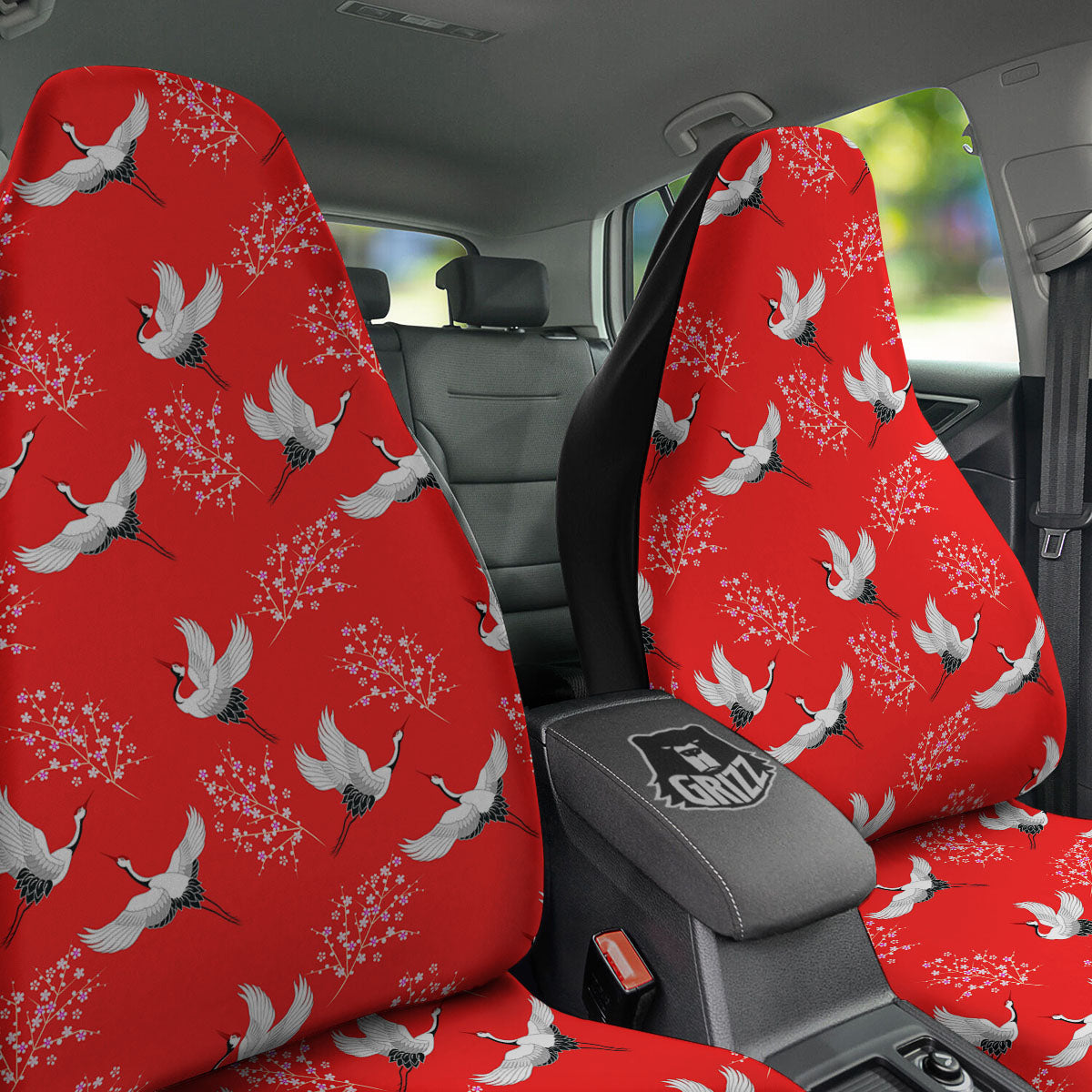 Crane Bird Japanese Print Pattern Car Seat Covers-grizzshop