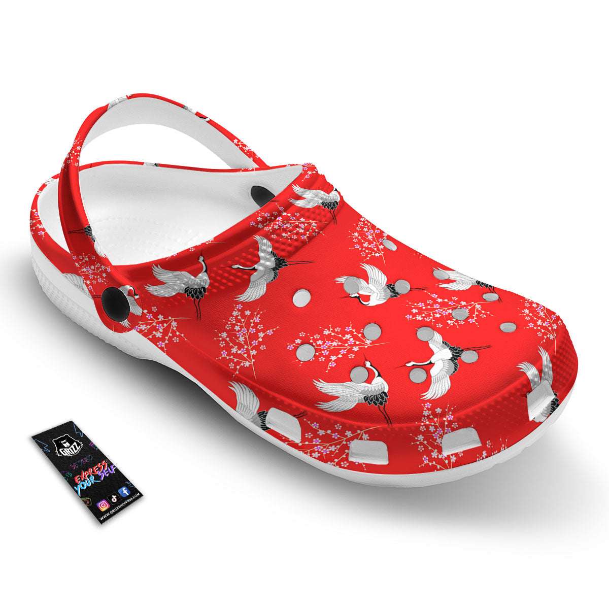Crane Bird Japanese Print Pattern Clog-grizzshop