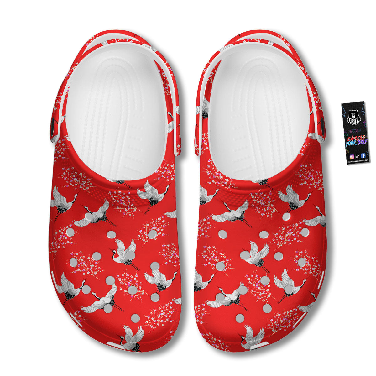 Crane Bird Japanese Print Pattern Clog-grizzshop