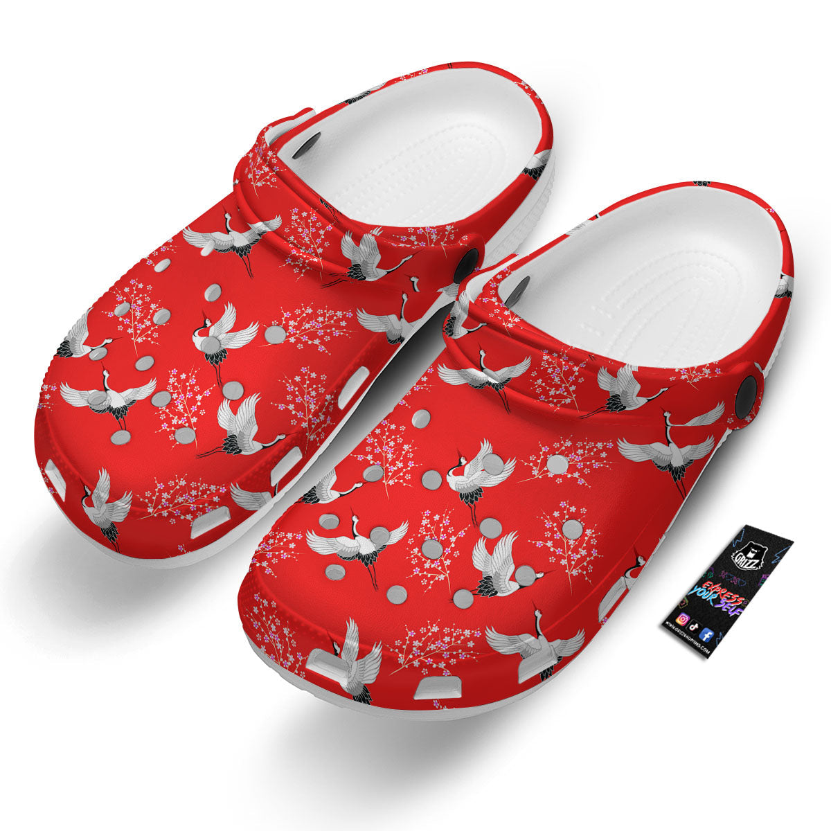 Crane Bird Japanese Print Pattern Clog-grizzshop