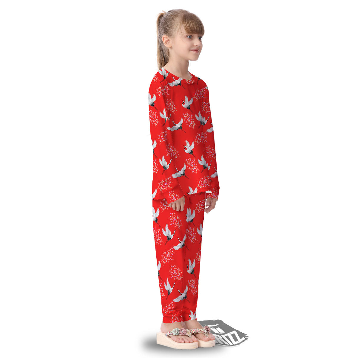 Crane Bird Japanese Print Pattern Kid's Pajamas-grizzshop