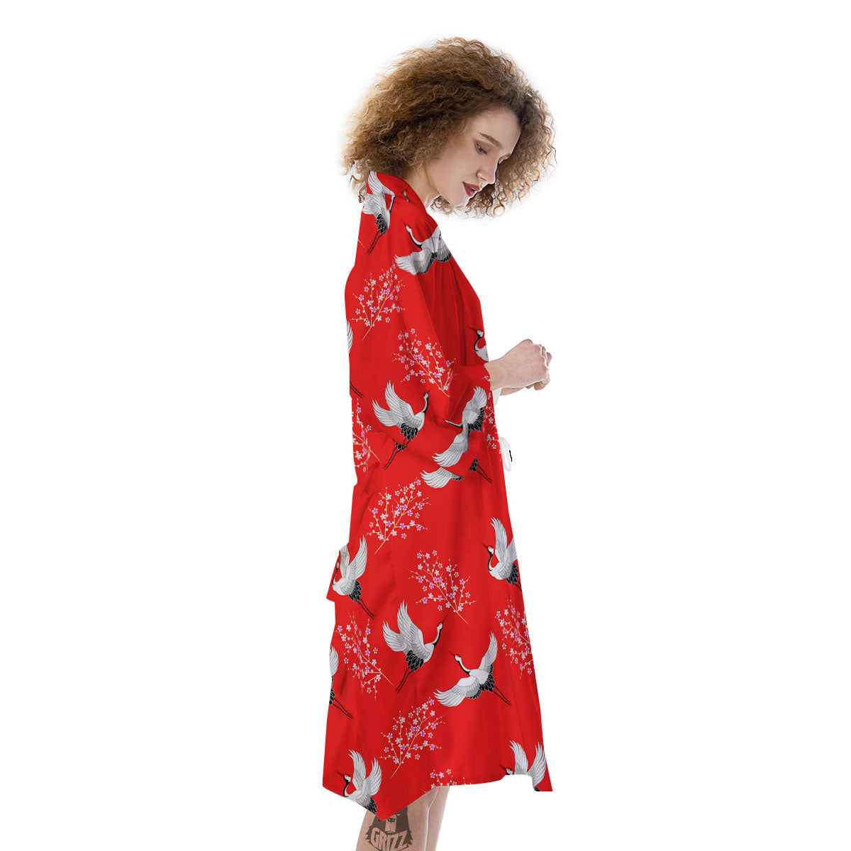 Crane Bird Japanese Print Pattern Kimono-grizzshop