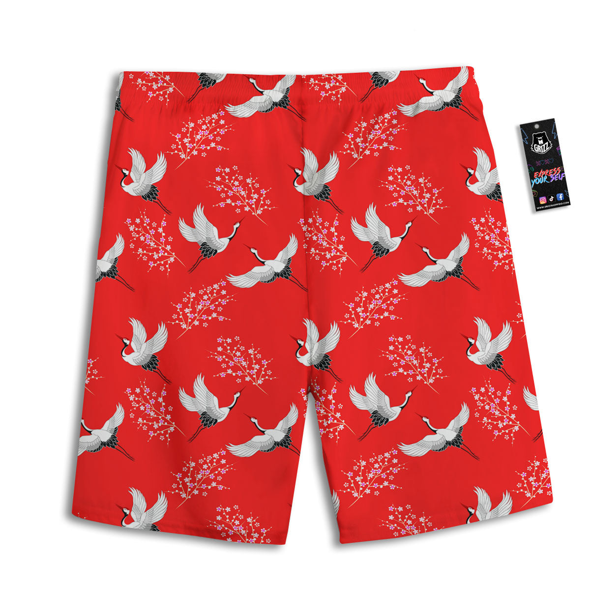 Crane Bird Japanese Print Pattern Men's Athletic Shorts