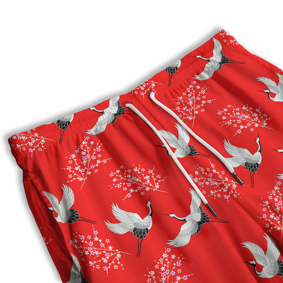 Crane Bird Japanese Print Pattern Men's Athletic Shorts