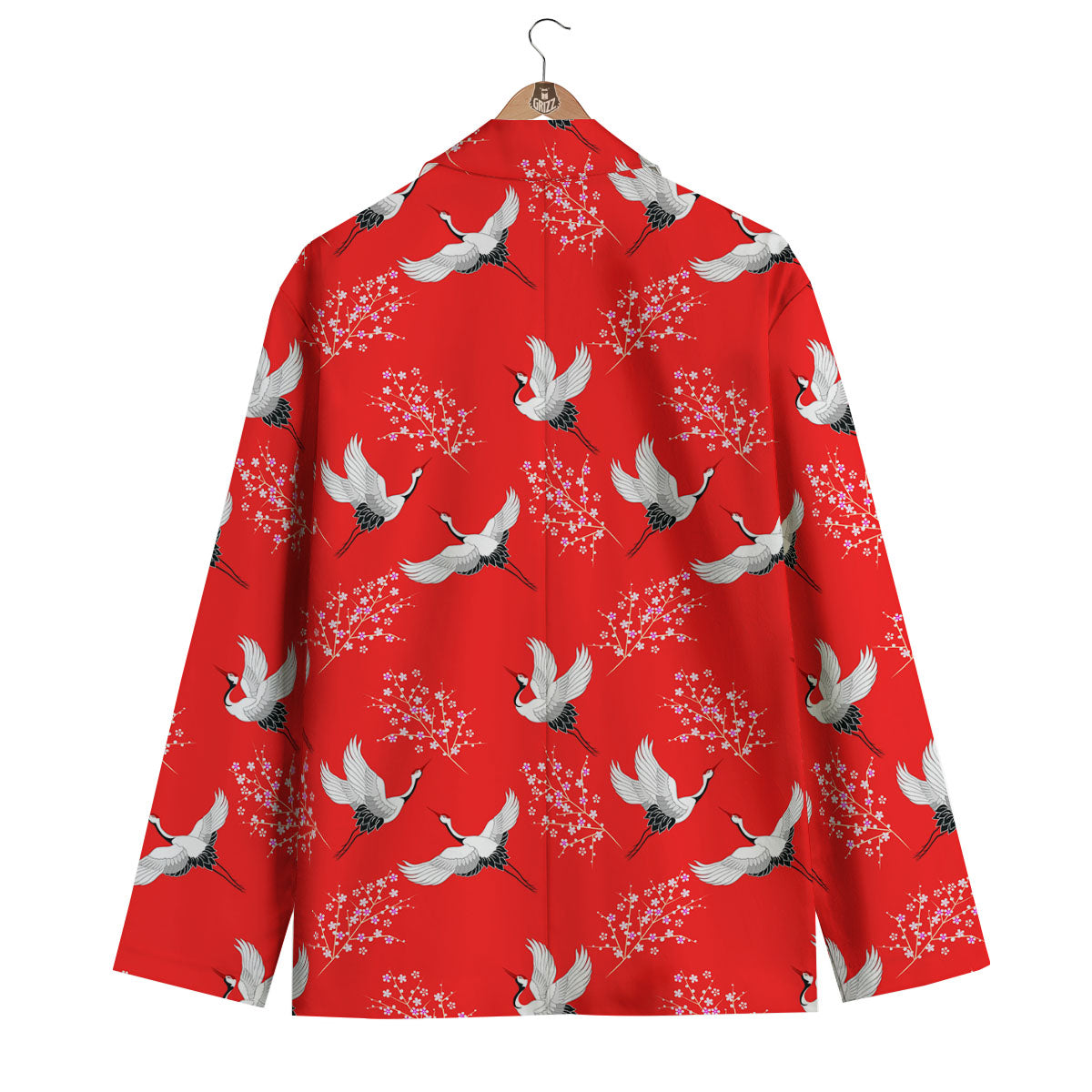 Crane Bird Japanese Print Pattern Men's Blazer-grizzshop