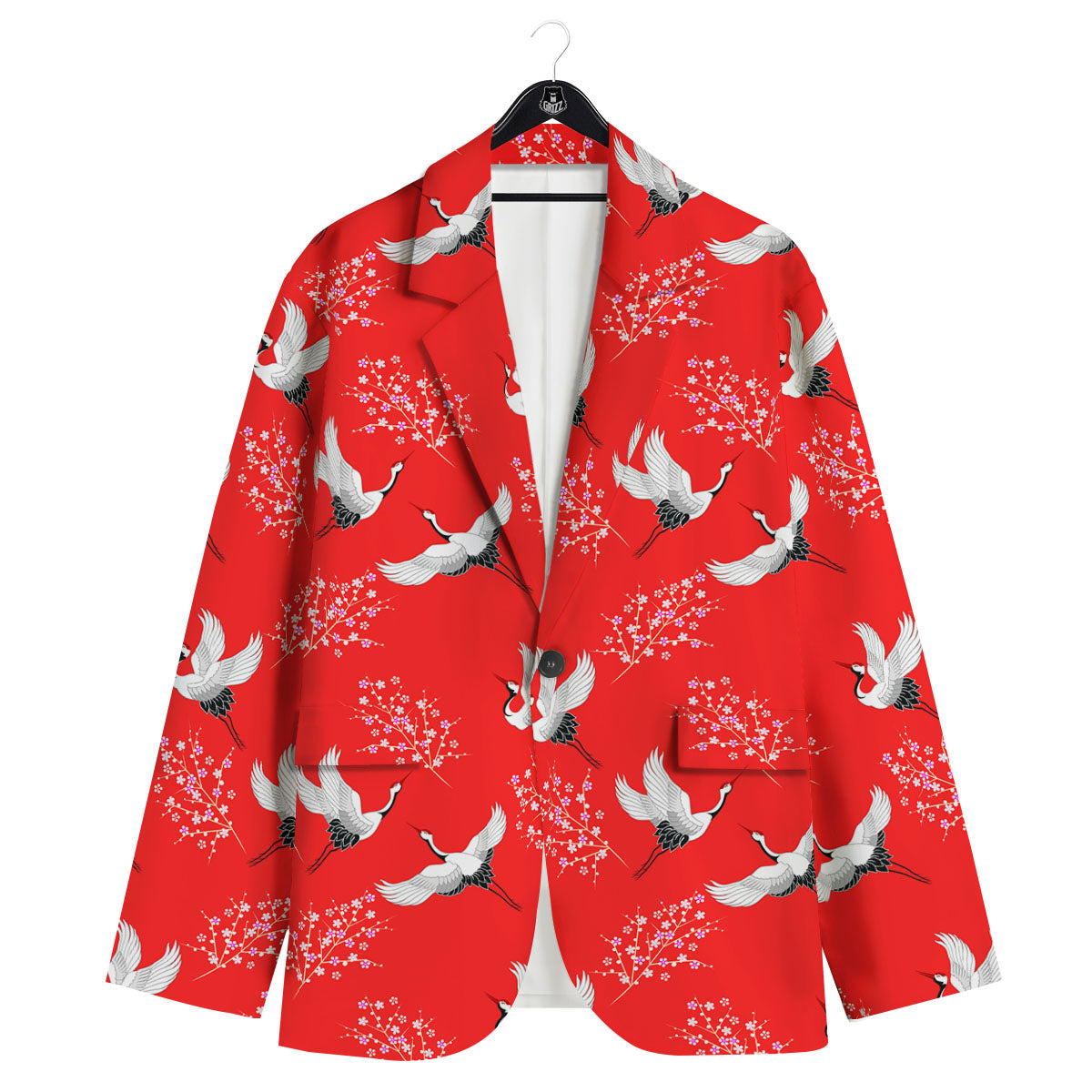 Crane Bird Japanese Print Pattern Men's Sport Coat-grizzshop
