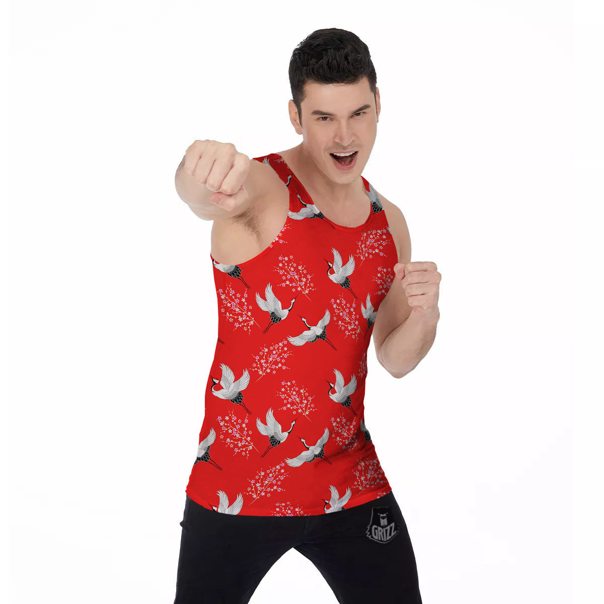 Crane Bird Japanese Print Pattern Men's Tank Top-grizzshop