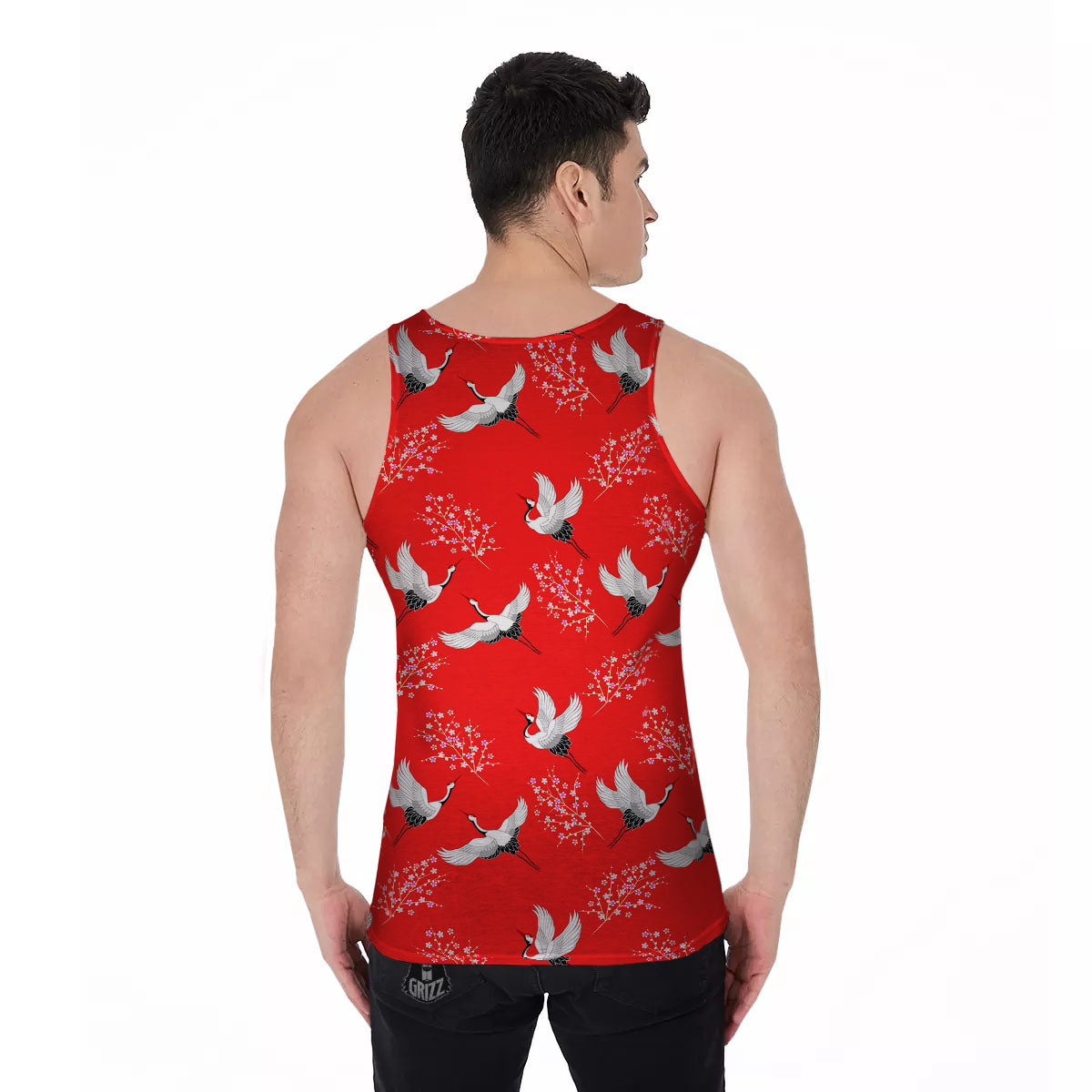 Crane Bird Japanese Print Pattern Men's Tank Top-grizzshop