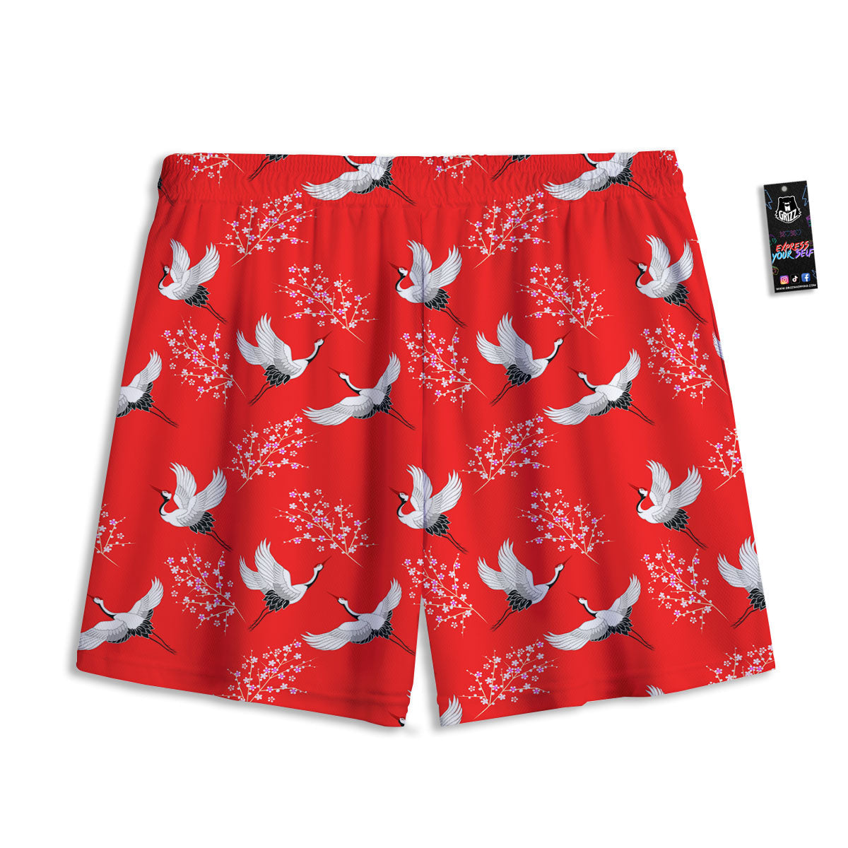 Crane Bird Japanese Print Pattern Mesh Shorts