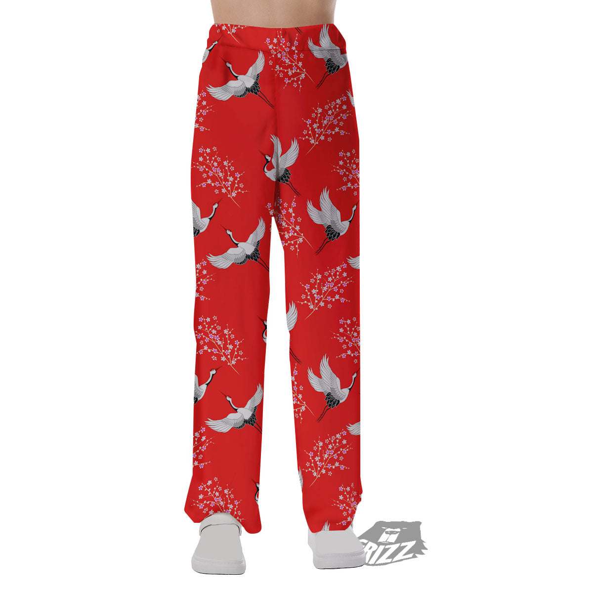 Crane Bird Japanese Print Pattern Pajama Pants-grizzshop