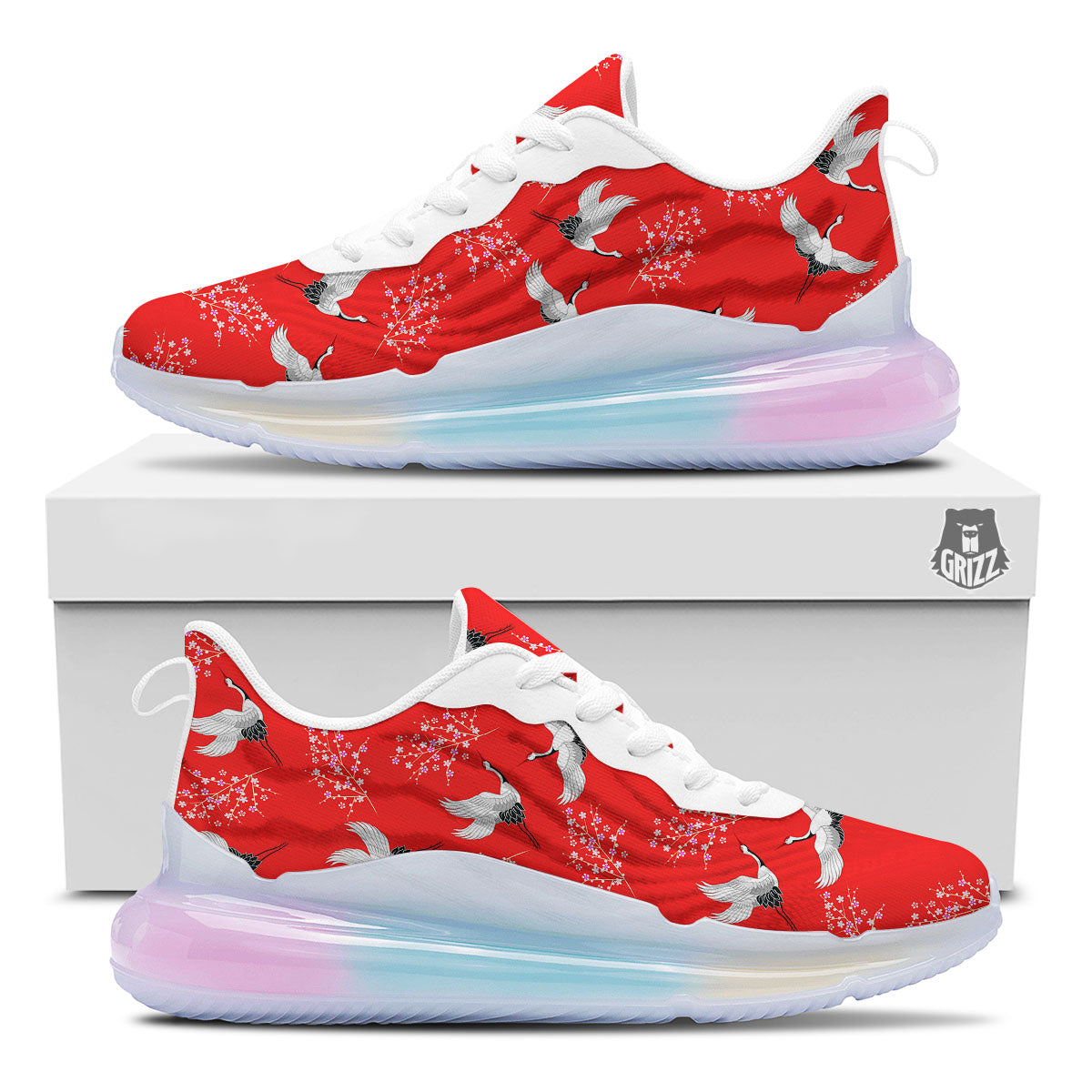 Crane Bird Japanese Print Pattern Running Sneakers-grizzshop