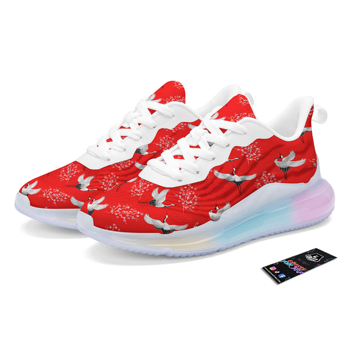 Crane Bird Japanese Print Pattern Running Sneakers-grizzshop