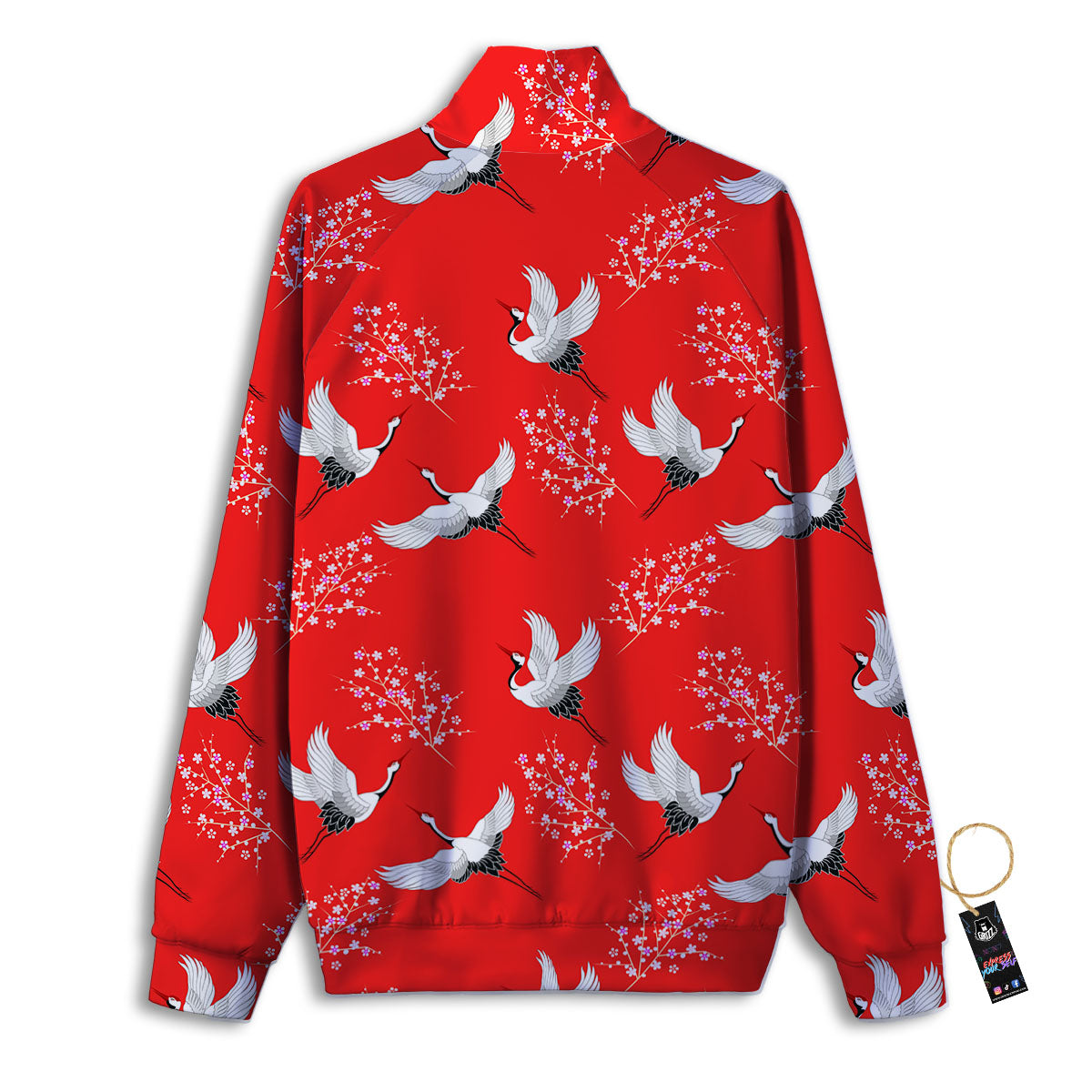 Crane Bird Japanese Print Pattern Track Jacket-grizzshop