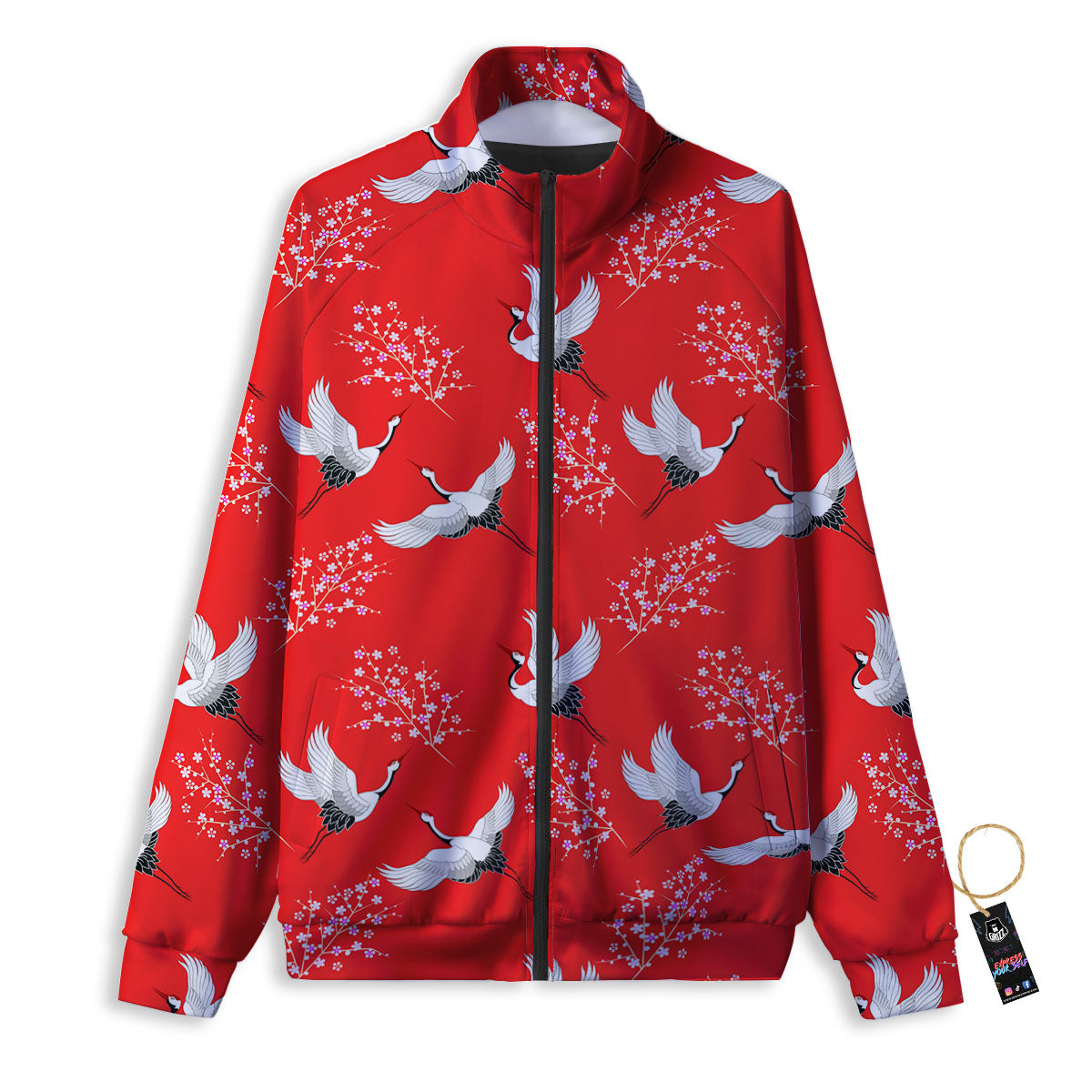 Crane Bird Japanese Print Pattern Track Jacket-grizzshop