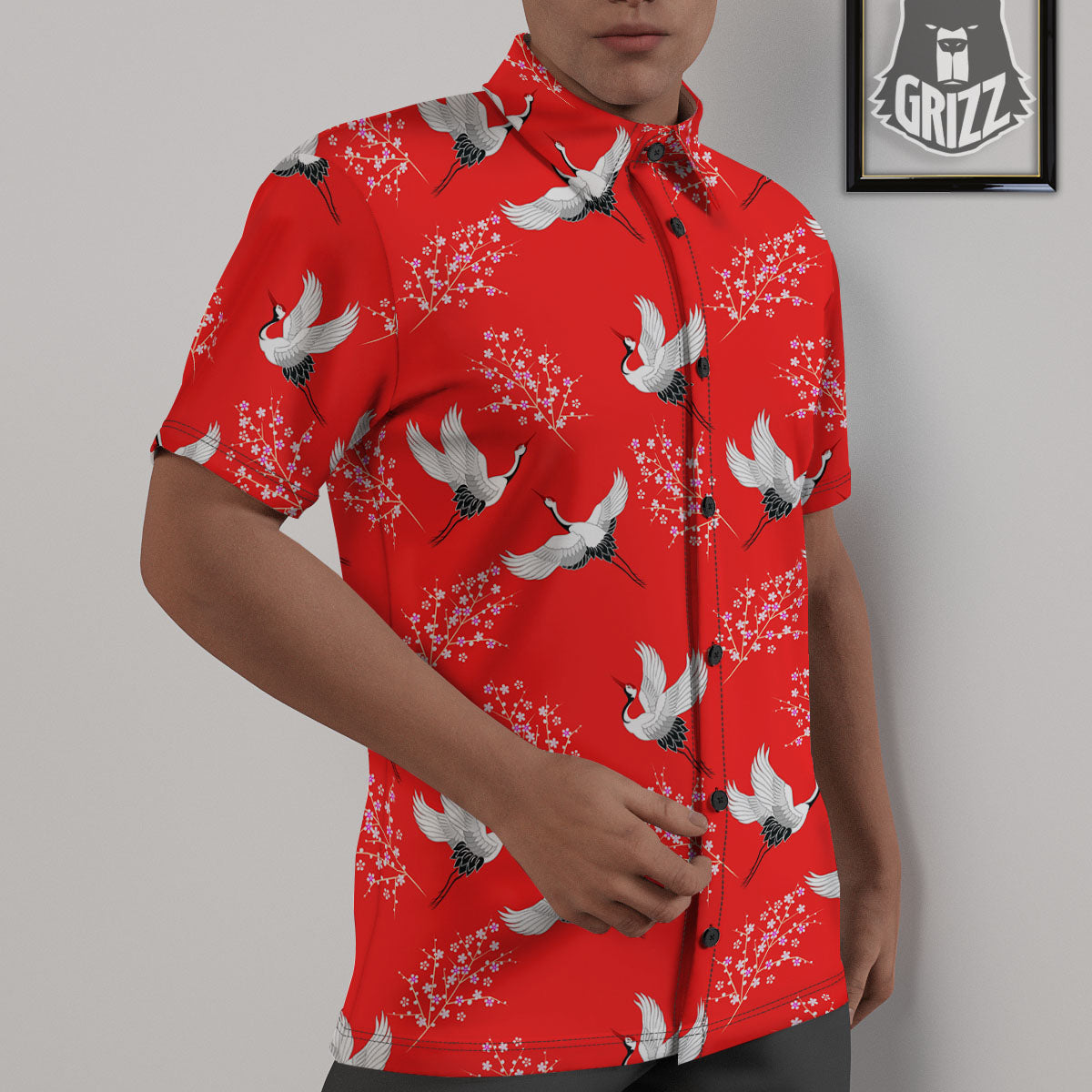 Crane Bird Japanese Print Pattern Untucked Shirts-grizzshop
