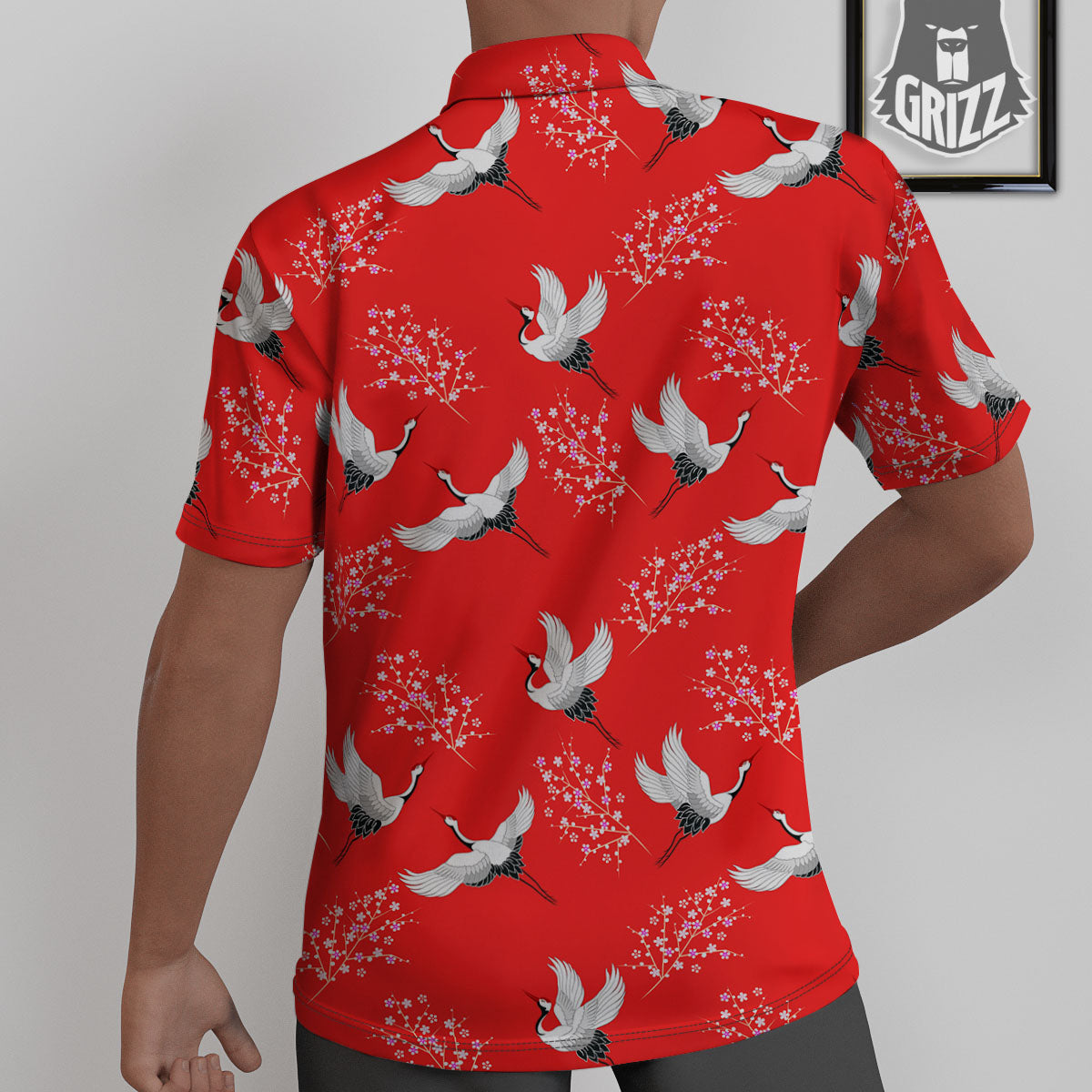 Crane Bird Japanese Print Pattern Untucked Shirts-grizzshop