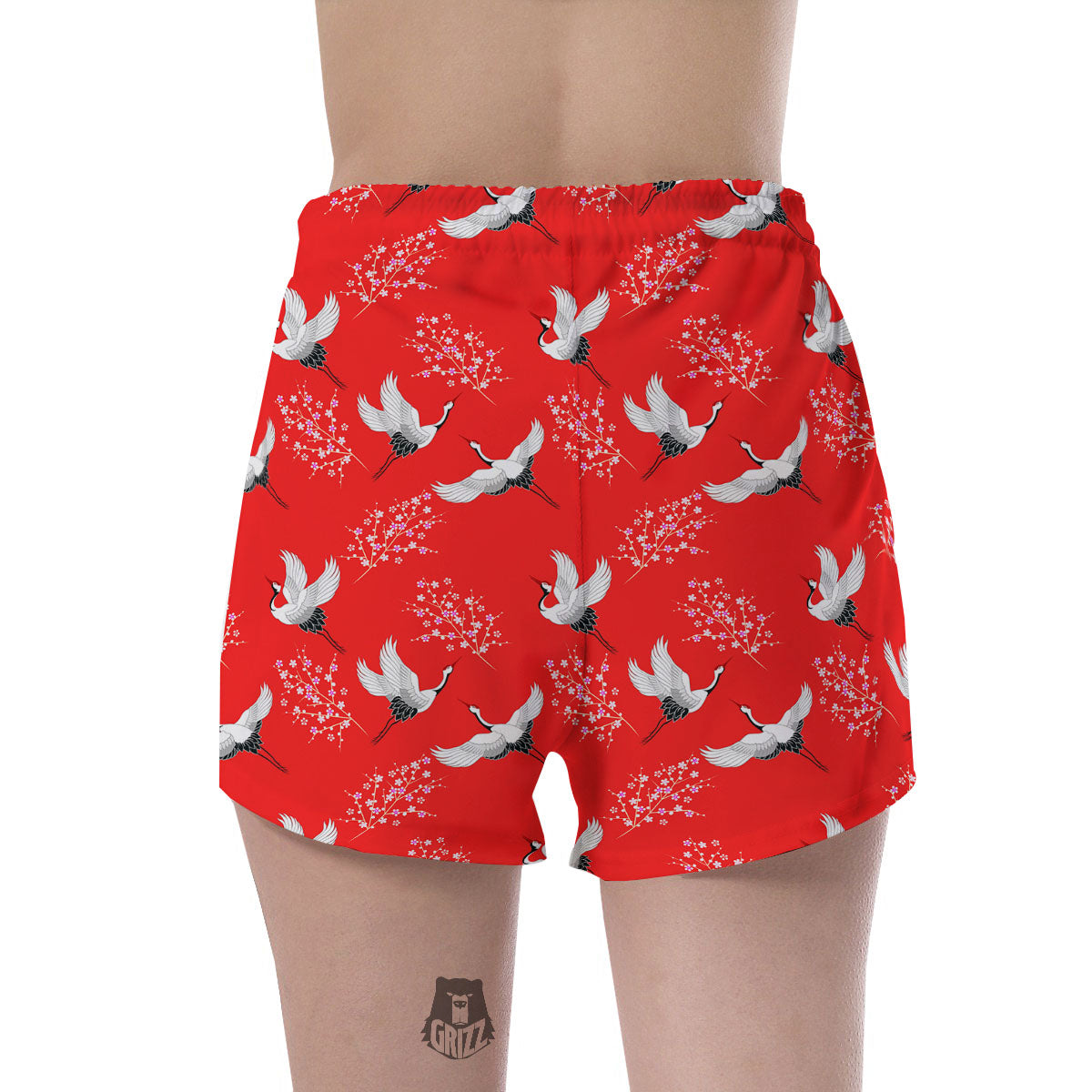 Crane Bird Japanese Print Pattern Women's Shorts-grizzshop