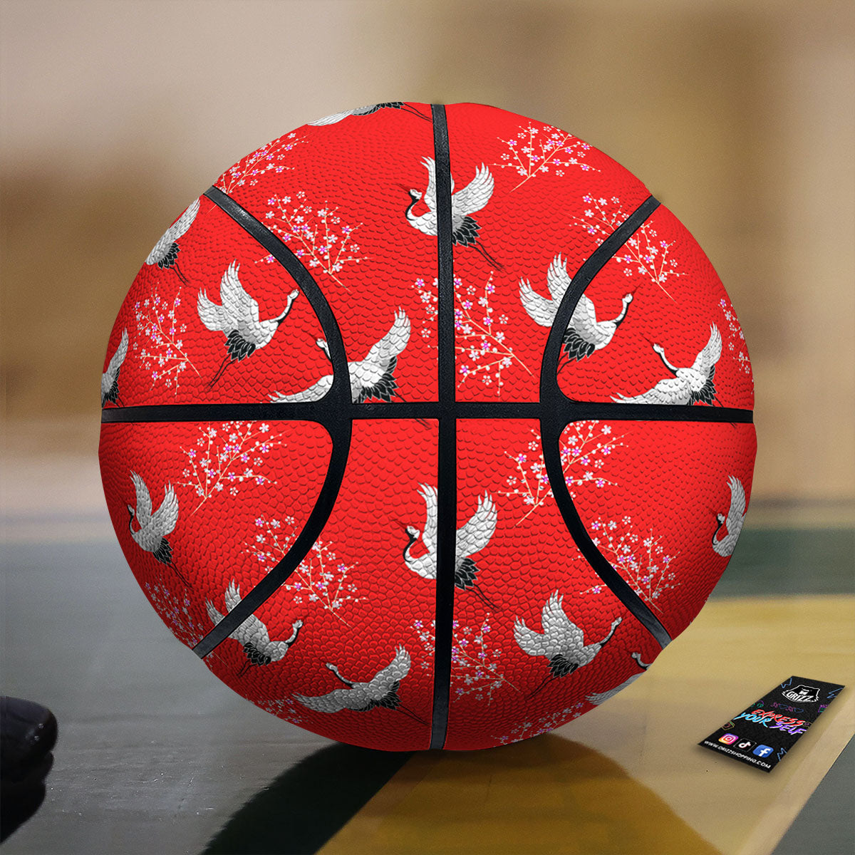 Crane Bird Japanese Print Pattern Basketball