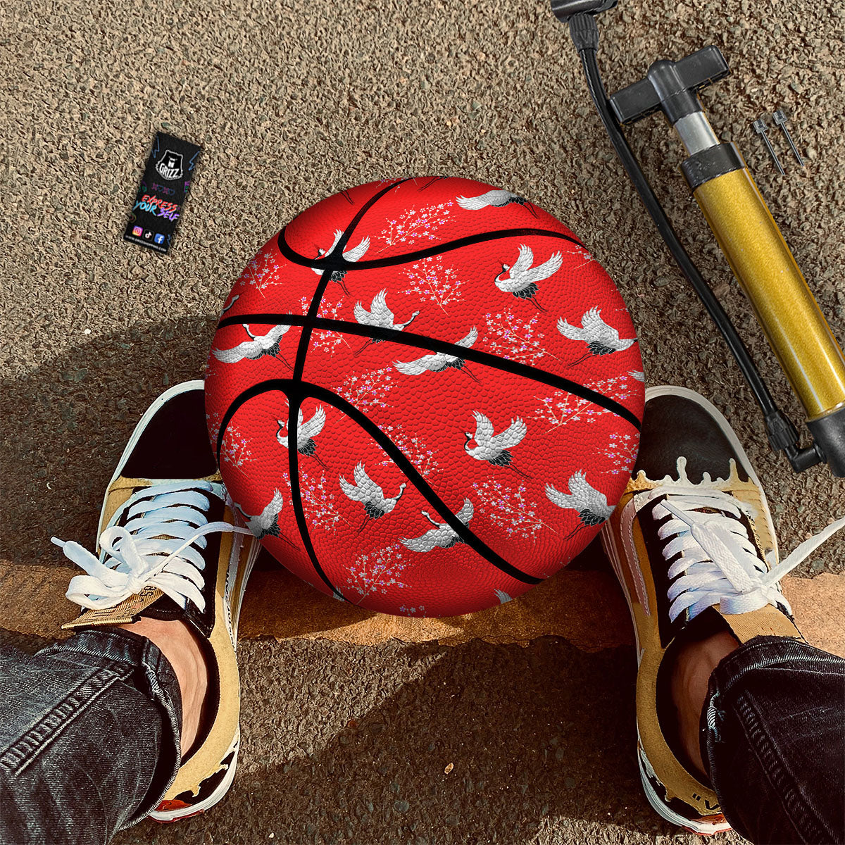 Crane Bird Japanese Print Pattern Basketball